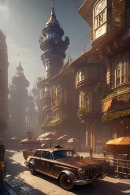 city magic steampunk, daylight, realistic, soft light atmosphere，trending on cgsociety and blender unreal engine，8k, hdr，light effect，rtx on，-h 768