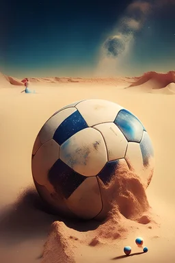 Messi, ball, sand, planets, stars