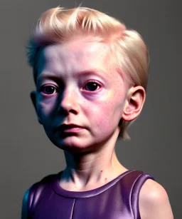 Tilda swinton toddler, full body, shoe, dress, soft skin, dramatic lighting, hyper realistic