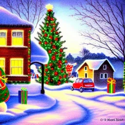 Christmas eve, small town, detailed, artistic