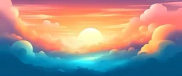 Heavenly sky. Sunset above the clouds abstract illustration. Extra wide format. Hope, divine, heavens concept. Hand edited generative AI.