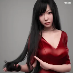 portrait only hitomi tanaka, long black hair, red dress, full body, 8k, highly realistic, octane render,