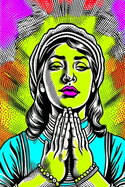 Vintage pop art style of a jewish woman from the torah praying to god