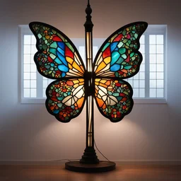 a butterfly-shaped floor lamp stained glass window