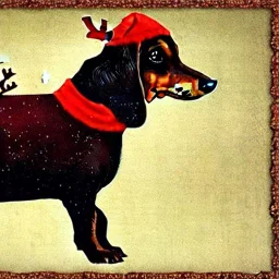 black and brown dachshund in a reindeer costume detailed CATRIN WELZ-STEIN