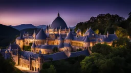 29, delightful, sensitive, fantastic, confident, undulating sinusoidal castle with hyperbolic roofs, delicate, night, darkness, architecture, award-winning photograph, beautiful composition, dreamlike, filled with beautiful detail, delicate colour, chiaroscuro