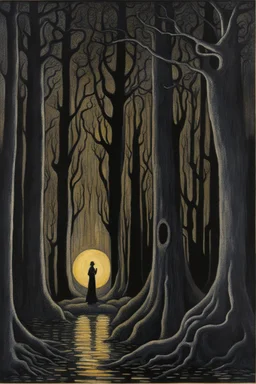 Night, trees, rocks, creepy, gothic horror films influence, georges lemmen and hebry luyten paintings