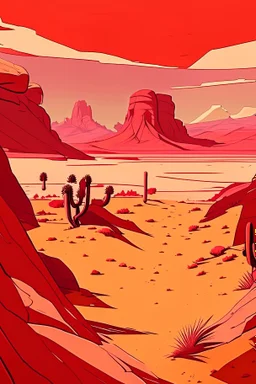 a simple red blooded desert valley cel shading anime style