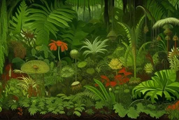 An olive green jungle with Venus fly traps painted by Vincent van Gogh