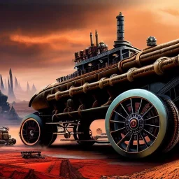 fullbody Drawing of 'sketch of steampunk Vehicles as in the movie mortal engines(2018)',intricate detail,andrea bonelli,Kilian Eng,Ohrai,evan lee,Aleksandr Sidelnikov,KyuYong Eom,three quarters frontal aerial view,toned colors,32k