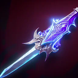 A fantasy greatsword, the blade is made up of glimmering ice, it's hilt is crafted from swirling vines, leading to a vibrant rose crystal at the pommel, with a black background behind it.