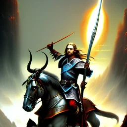 Epic Drawing of Gondor Rider LOTR lighting Frank Frazetta style 4k