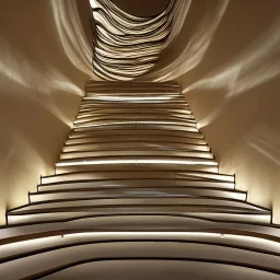 10 Grenelle, biomorphic structure, bioluminescence, centrepiece, france, interior design, Les Echos, Le Parisien, LVMH, media division, minimalist, office environment, parametric sculpture, Paris, refined details, ghostly lights,staircase,golden hour,masterpiece of Asaf Hanuka mixed with Ora Ito