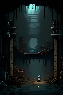 An animated 2d platformer of an apocalyptic sewer, dark and creepy