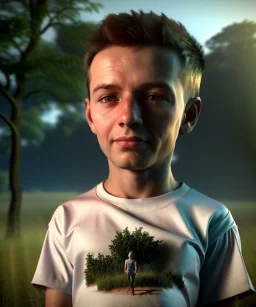 portrait, realistic image, boy sitting under a tree, god rays, 8k, 16 bit, vibrant color