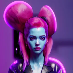 Pretty cyber woman, plastic hair, sci-fi, sweet face, black, natural, pink, geisha style, symmetric plane, neon style, a lot of led lights, fog, rain, leather coat, vibrant color, highly detailed, art stations, concept art, smooth, unreal engine 5, god rays, ray tracing, RTX, lumen lighting, ultra detail, volumetric lighting, 3d, finely drawn, high definition, high resolution.