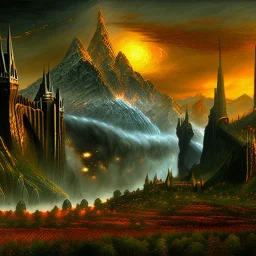 Epic massive Drawing of Mordor scenery of The LOTR estilo Van Gogh 4k