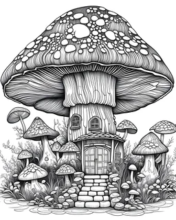 MANDELA STYLE . 5 x 7 full image suitable for engraving Mushroom house Coloring Book for Adults and Kids, Instant Download, Grayscale transparent background full image showing with one inch space around the whole image