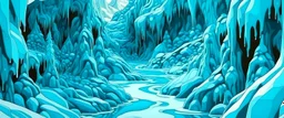 Cyan snowfields with a mystical cave painted by MC Escher