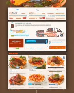 a food delivery web landing page design with a burst of colors and illustrations, hyper realism, and hyper details, sharp