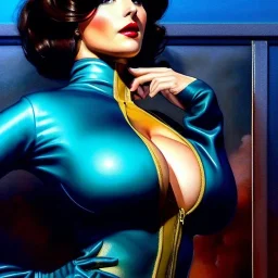 Drawing of beautiful face,'beautiful,Busty fit Sexy Vault Woman- Fallout 4 ',intense stare, ancient blue skintight suit, balanciaga fashion clothe painting by gaston bussiere, greg rutkowski, yoji shinkawa, yoshitaka amano, tsutomu nihei, donato giancola, tim hildebrandt,KyuYong Eom,Ren Wei Pan Oil on canvas, cinematic composition, extreme detail,fit full head inside picture,16k