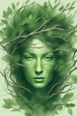 green woman face with branches