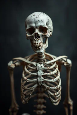 a blurry, distressing, haunting image of a fracturing skeleton, realistic