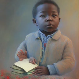 African American baby boy inventor with books by monet