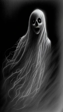 pencil drawing of ghost, Spooky, scary, halloween, black paper