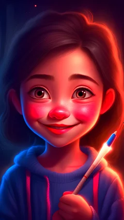 A girl is holding a pen with happy face. children story book, illustration, key lighting, soft lights, foggy, by steve haris, by lisa yuskavage, by serov valentin, by tarkosvky, 8 k render, detailed, cute cartoon style, very cute adorable face.
