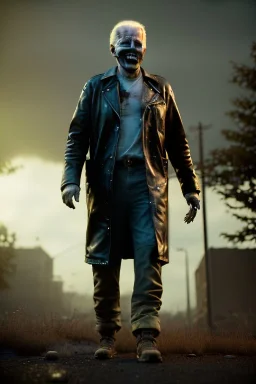 realistic image of joe biden zombie, night, walking zombie style, waist up view, 80s, dark ambient, highly detailed, sky background, concept art, unreal engine 5, god rays, ray tracing, RTX, lumen lighting, ultra detail, volumetric lighting, 3d, finely drawn, high definition, high resolution.