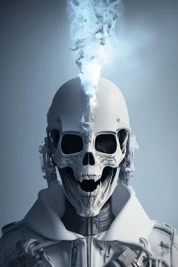 All Black british soldier, ghost, wearing high tech skull mask, white smoke, dark, rage, sorrow, high definition, ultra 8 k, volumetric lighting, blue fire, fog