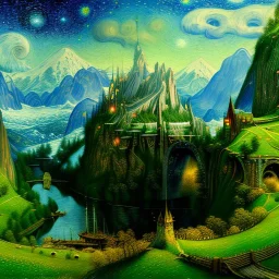 Epic Drawing of scenery of The LOTR estilo Van Gogh 4k