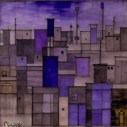 A dark violet abandoned district painted by Paul Klee