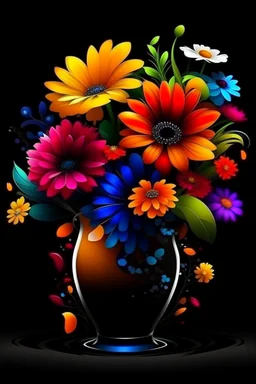 Acrtoon 2d art illustration . Colourful flowers wears a black glass