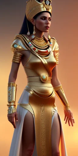 Beautiful pharaonic queen, pharaonic dress, clear features, too many details, 4k, 8k, portrait, 3d, fantasy, realistic, cinematic