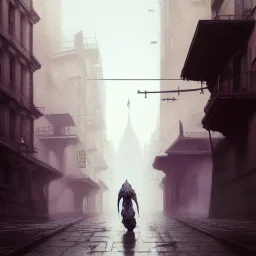 Humanoid cat walking in streets, greg rutkowski, matte painting, hyper detailed, felix kelly, Jean Baptiste Monge, architecture croquis drawing