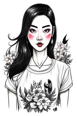 Jing Tian, illustration, white backround, vectorial, design for t-shirt,patch, stickers, inkedgirl, sexygirl, women