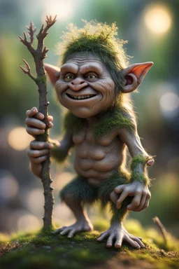 postcard drawing, twig troll ,bokeh like f/0.8, tilt-shift lens 8k, high detail, smooth render, down-light, unreal engine, prize winning