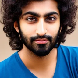 Rishi, male, dark brown eyes, darkest brown mid length curly hair, heavy face, real human face, ultra high resolution