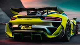 Porsche 918 Spyder ultimate need for speed tuning Mansory Cyberpunk 2077 neon Style Rear View, Super Detailed, desktop wallpaper, 4K