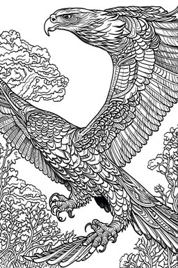 Majestic falcon gracefully diving through the air in pursuit of prey.(outline art),fantasy background ,without colouring