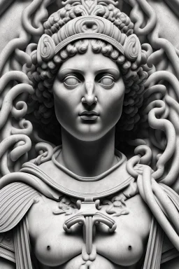 Architecture of ancient Rome of the II century AD Statues of ancient Roman gods contour reconstruction. The drawing is linear, in the style of vector graphics, black and white. High image quality in 8K