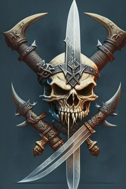 A goblin skull with 2 crossed swords behind it