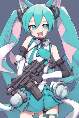 cat hatsune miku with big weapons