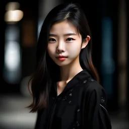beautiful chinese woman of 18 years old dressed in black