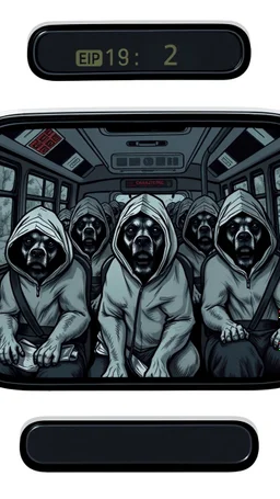 A bus full of scary hooded dogs sitting in the bus