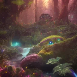 bioluminescent herbivore alien animals on a scifi landscape, bioluminsescent plants, bioluminescent flovers, 8k resolution, dynamic lighting, ultra hyperdetailed, Unreal waterfalls, ultra colourful, very small details, realistic.