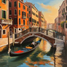 Venice barefoot bridge on the grand canal, ultra quality, hyper detailed, artwork, oil on canvas, 8k