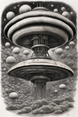 Organic alchemico UFO, sketchdrawing by Junji Ito